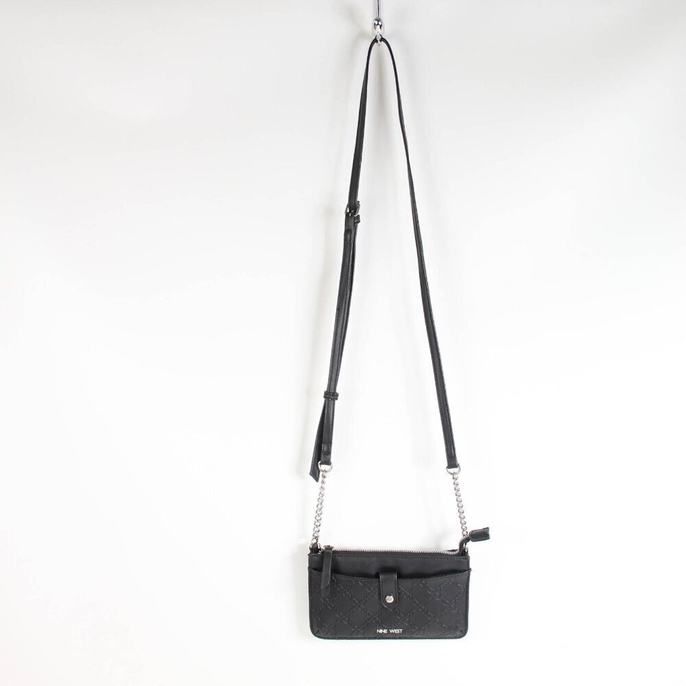 Nine West Black Crossbody Wallet Purse Chain Strap Embossed Logo Mini Bag